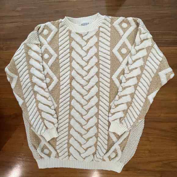 Vintage Sweater 80s Size M Jane Adams Oversized Cream Gold Metallic - Picture 3 of 11